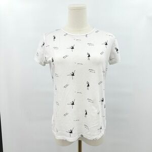 Stradivarius Ballet Dancer Graphic Tee — French Script Print — White T-Shirt S